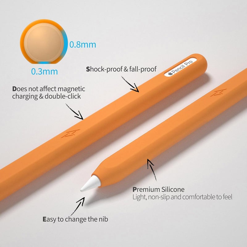 AKSHFETH Ultra Thin Protective Pencil Cover for Apple Pencil Pro &Apple Pencil 2nd Gen Silicone Case Sleeve Soft Durable Silicone Cover(Orange) - Image 3